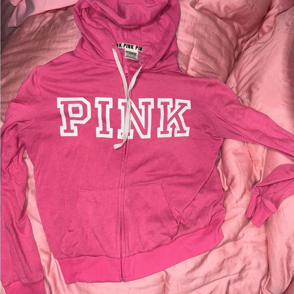 Pink Hoodie with White Lettering